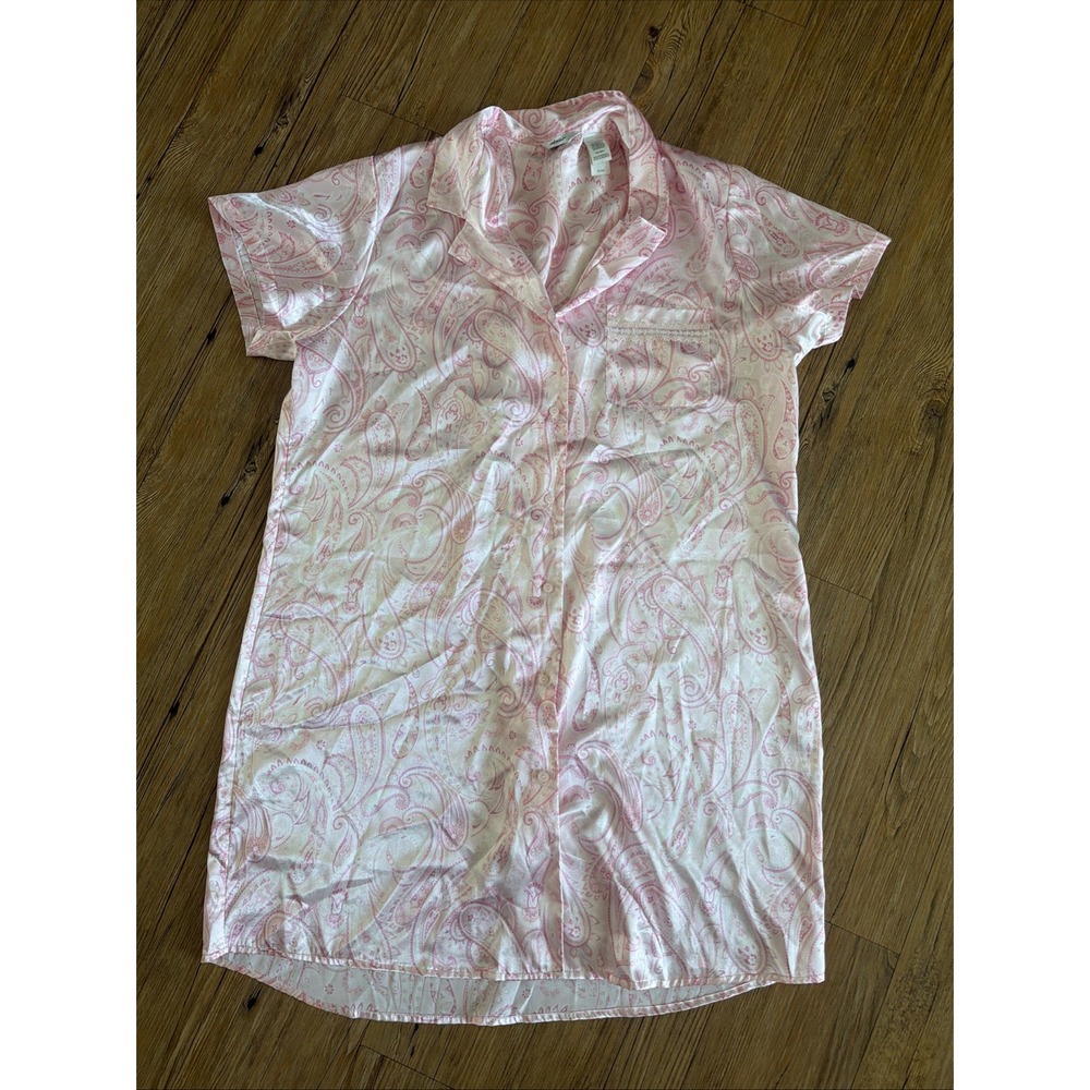 adonna nightgown xl Satin Pink Paisley Button Lace Vintage Pretty Classy